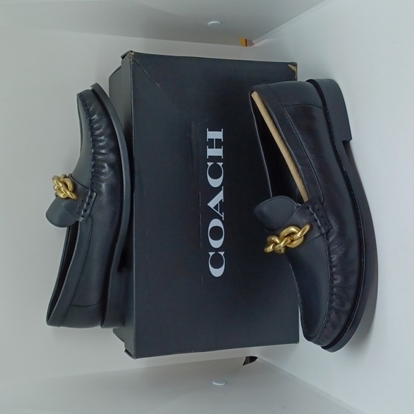 NWB Coach Jess Leather Loafer Black/Gold Sz 8.5B - Picture 1 of 9